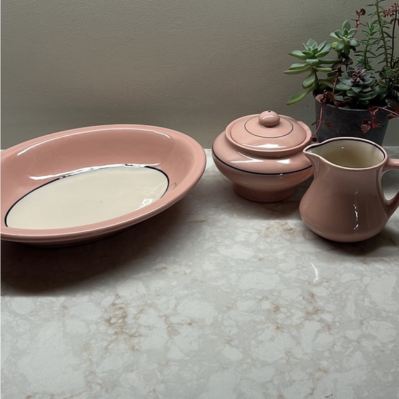 Vintage Buffalo China Oval Bowl with Sugar & Creamer Set - Picture 2 of 9